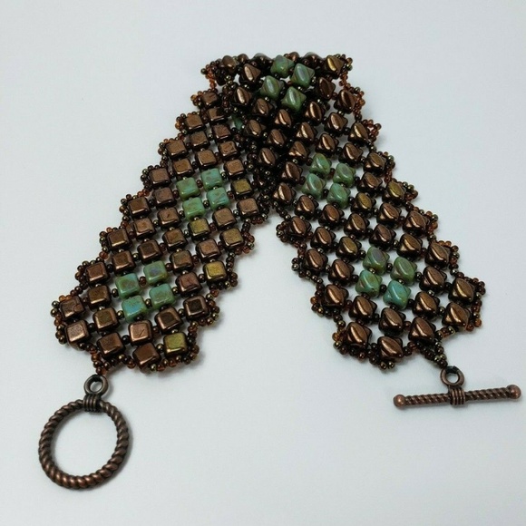 Handmade Jewelry - Handmade Woven 8" Glass Seed Bead Cuff Bracelet